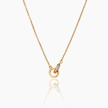 Interlinked Necklace | Gold-Plated | Double Circle & Sparkle Pendant