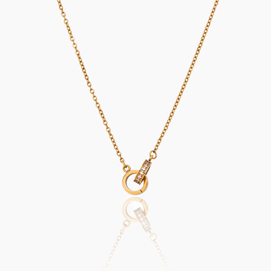 Interlinked Necklace | Gold-Plated | Double Circle & Sparkle Pendant