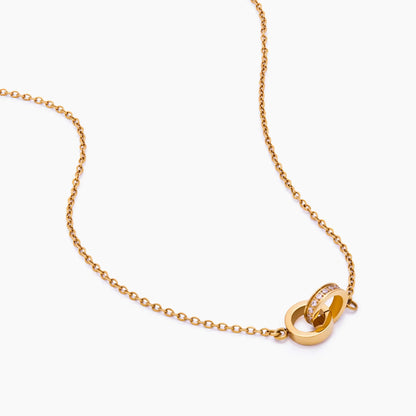 Interlinked Necklace | Gold-Plated | Double Circle & Sparkle Pendant