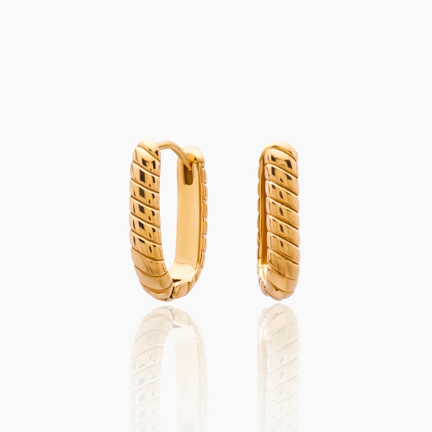 Roma Twist Huggies | 18K Gold-Plated Stainless Steel | Rope-Texture Rectangle Huggie