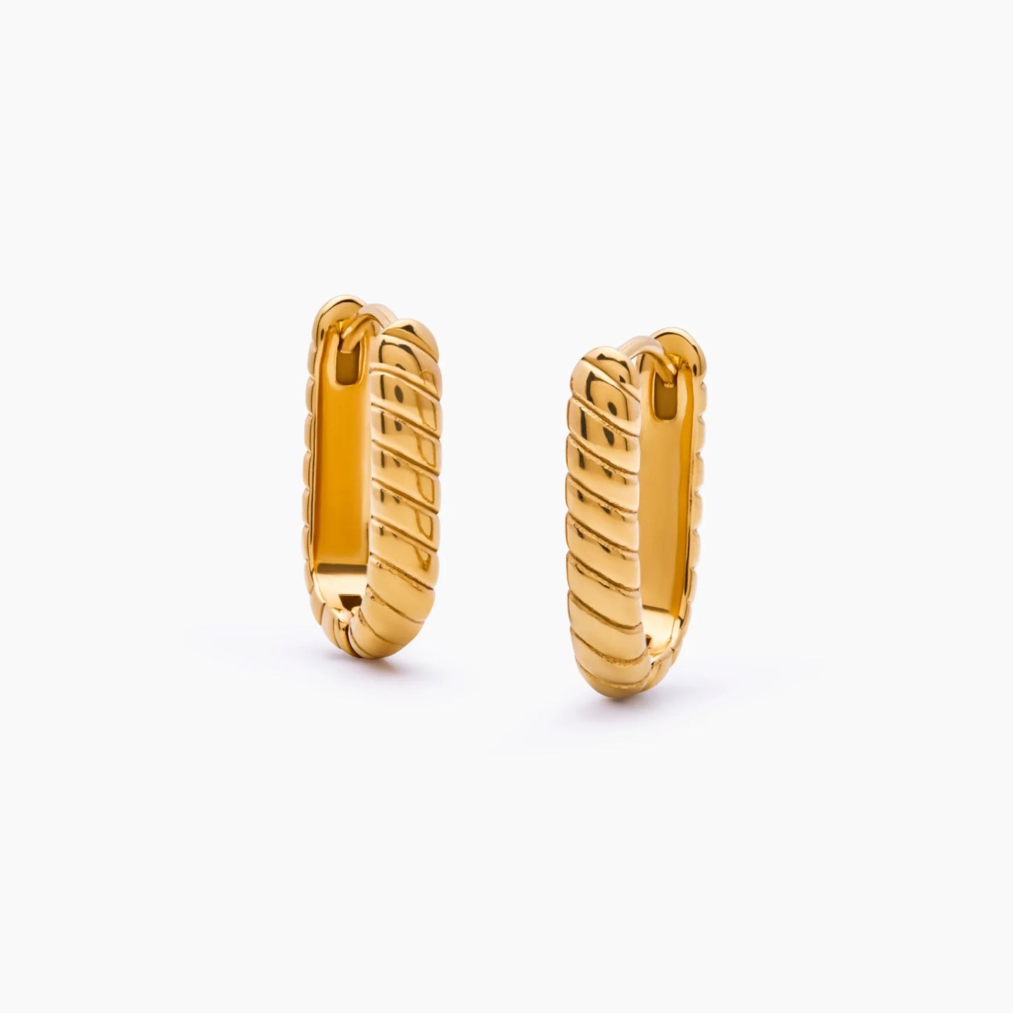 Roma Twist Huggies | 18K Gold-Plated Stainless Steel | Rope-Texture Rectangle Huggie