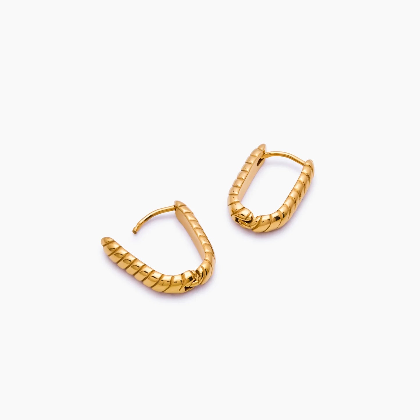 Roma Twist Huggies | 18K Gold-Plated Stainless Steel | Rope-Texture Rectangle Huggie
