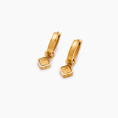 Mini Sunburst Clover Hoops | 18K Gold-Plated Stainless Steel | Huggie + Clover Charm