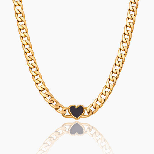 Ember Heart Curb Chain Necklace | Enamel Heart | Bold Gold Chain