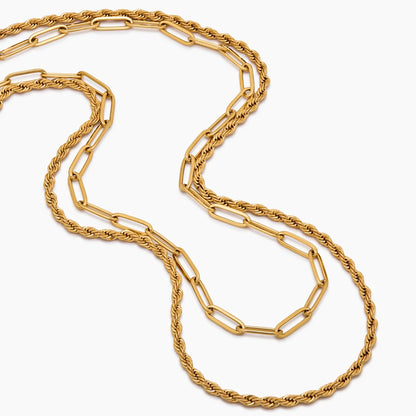 Paperclip & Rope Chain Layered Necklace | Gold-Plated | Two-Chain Layer