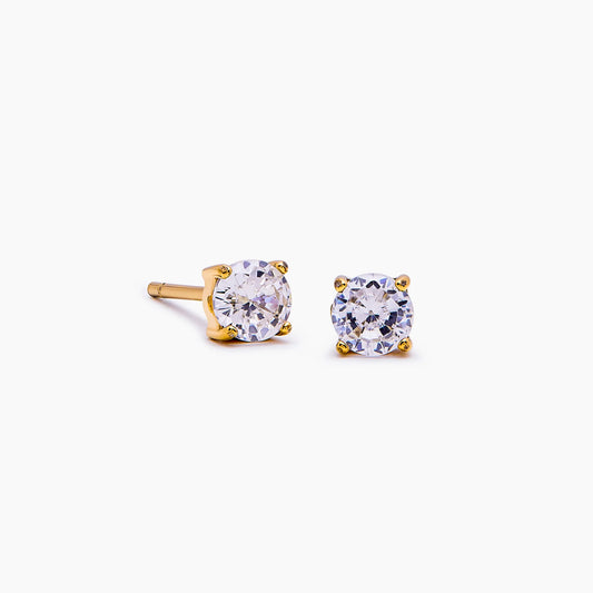 Essential Tennis Studs | 18K Gold-Plated | 4mm Round Stone, Butterfly Back Closure