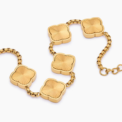 Sunburst Clover Bracelet | 18K Gold-Plated Stainless Steel | 5 Clover Links