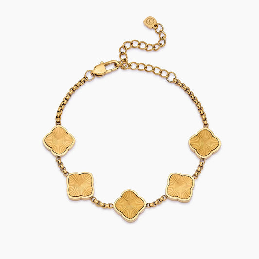 Sunburst Clover Bracelet | 18K Gold-Plated Stainless Steel | 5 Clover Links