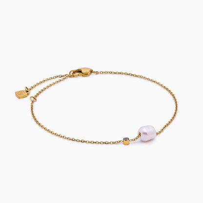 Dainty Freshwater Pearl Bracelet | Gold-Plated | Single Pearl on Chain