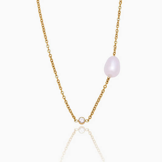 Dainty Freshwater Pearl Necklace | Gold-Plated | Pearl & Bezel Sparkle