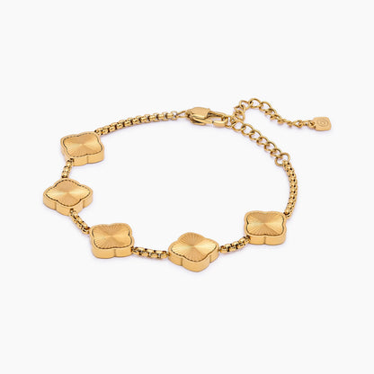 Sunburst Clover Bracelet | 18K Gold-Plated Stainless Steel | 5 Clover Links