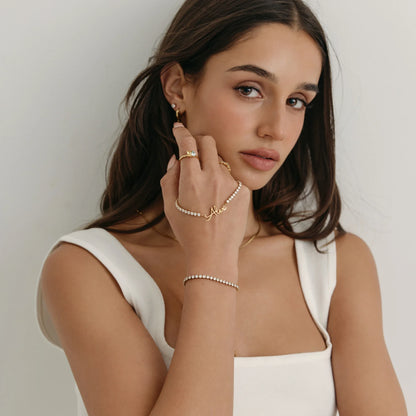 Signature Name Tennis Bracelet | 18K Gold-Plated | Name on Crystal Tennis Chain