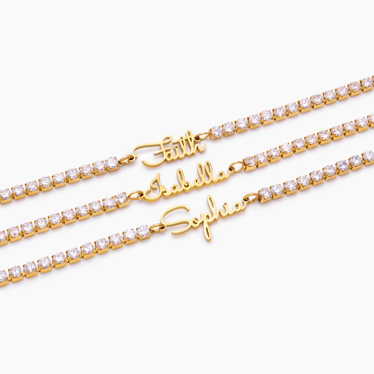 Signature Name Tennis Bracelet | 18K Gold-Plated | Name on Crystal Tennis Chain
