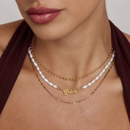 Statement Custom Name Pearl Necklace | Gold-Plated | Freshwater Pearls