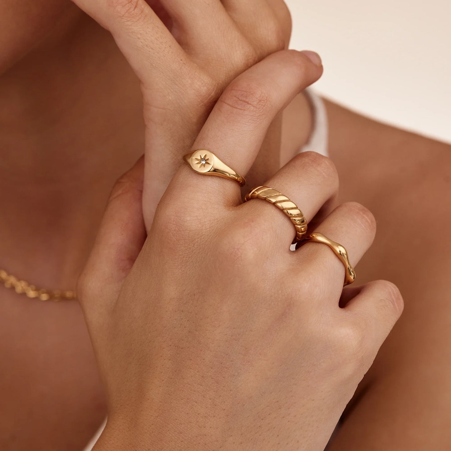 Aura Ripple Ring | Gold-Plated | Wave-Ripple Texture Band