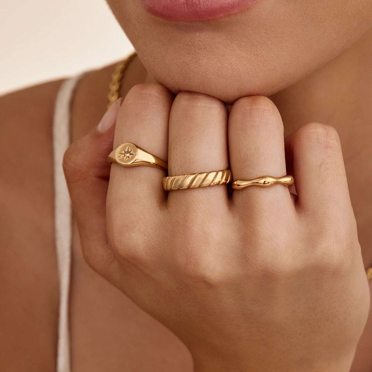 Aura Ripple Ring | Gold-Plated | Wave-Ripple Texture Band